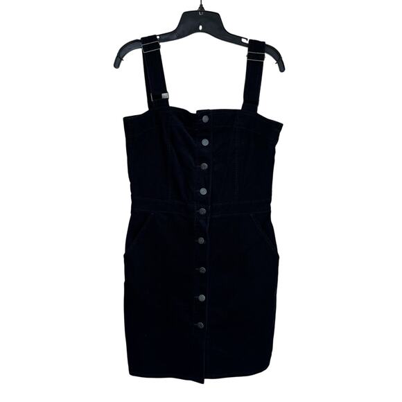 GAP Black Corduroy Skirtall Jumper Dress Button Front Pinafore Overall Mini S - Picture 2 of 7